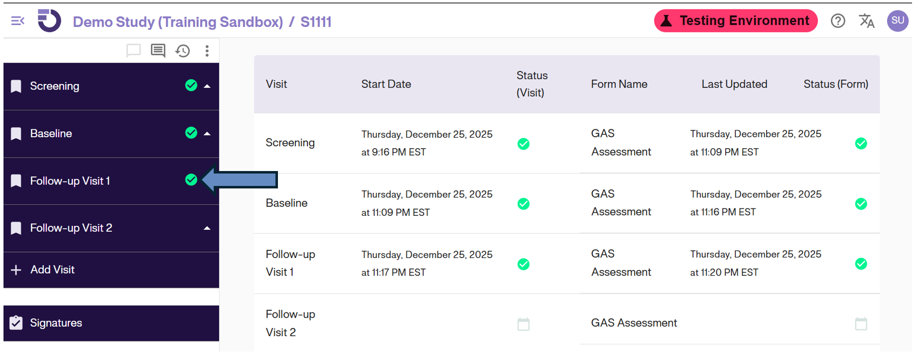 Select Completed Visit